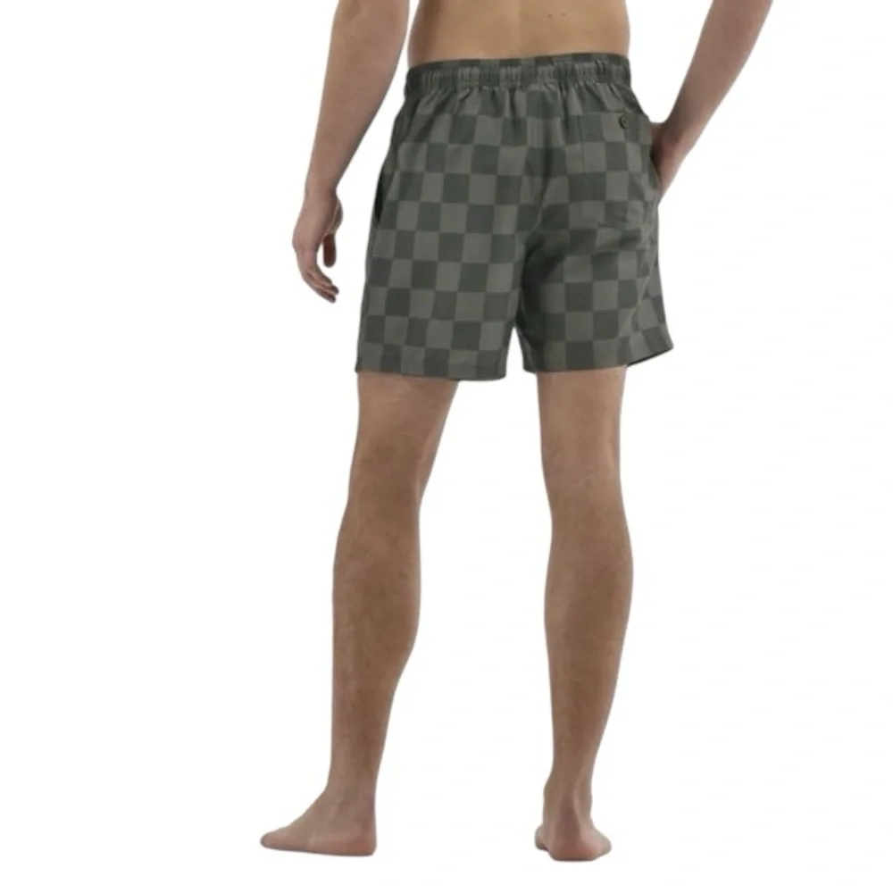 No Boundaries Men's Checkered Elastic Waist Swim Trunks, 6